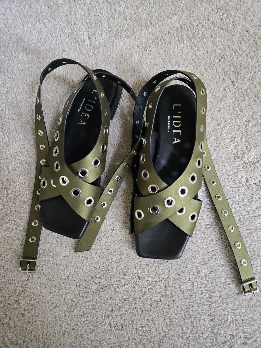 Olive Green Grommet Wrap Sandals
